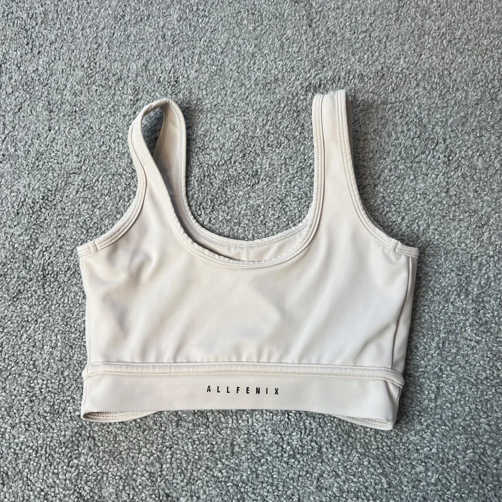 ALLFENIX Sports Bra Womens XS White Scoop Neck Longline‎ Athletic Yoga Gym
